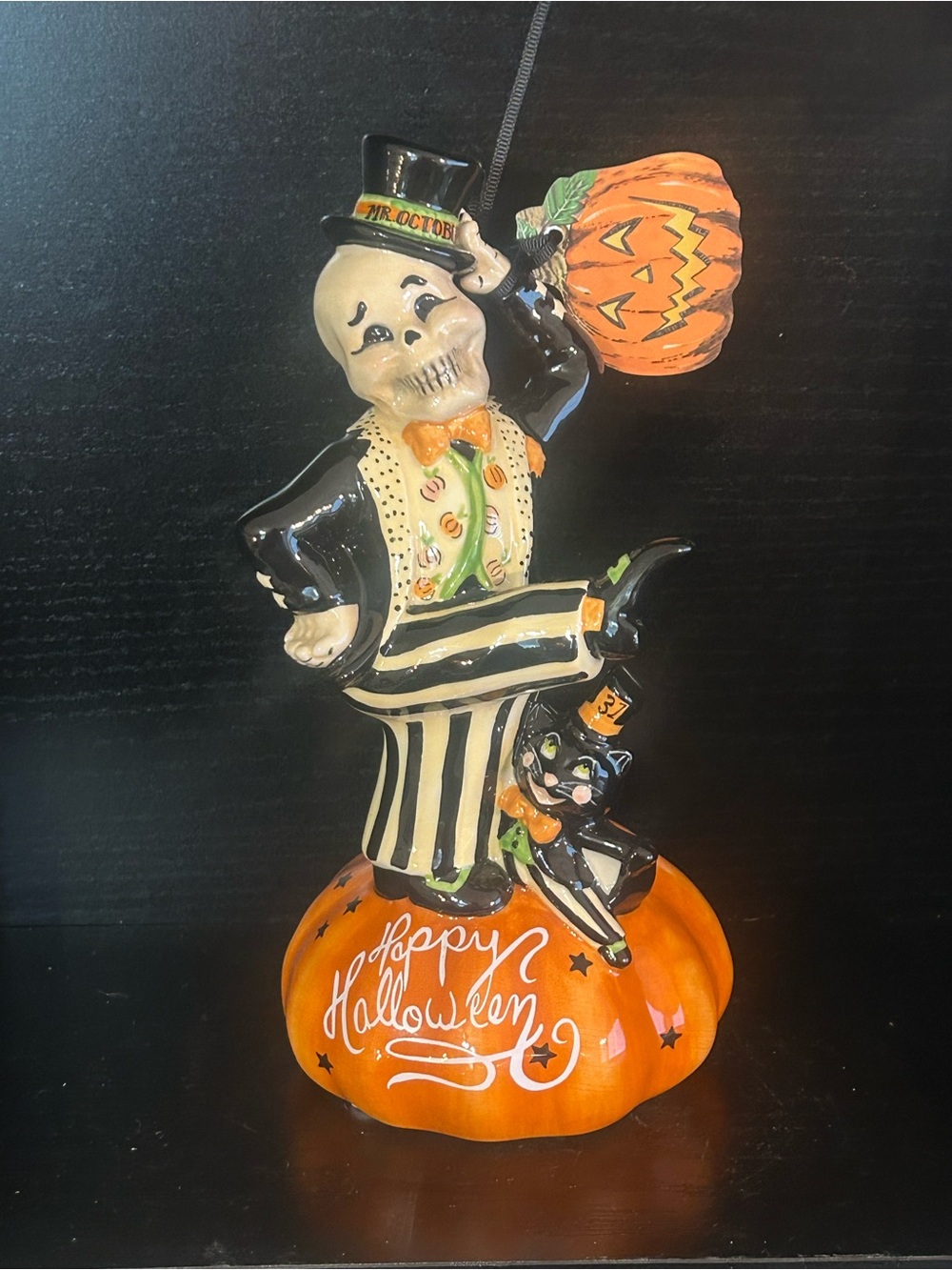 Blue Sky Skeleton  on Pumpkin - Black & Orange -Mr. October